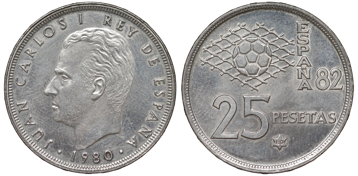 Испания 25 песет 1980 чемпионат мира по футболу 82 KM 818 медно-никель 62-1123
