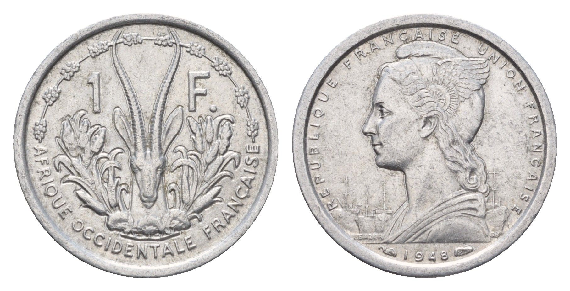 Французская Западная Африка 1 франк 1948 KM 3 алюминий 87-1211