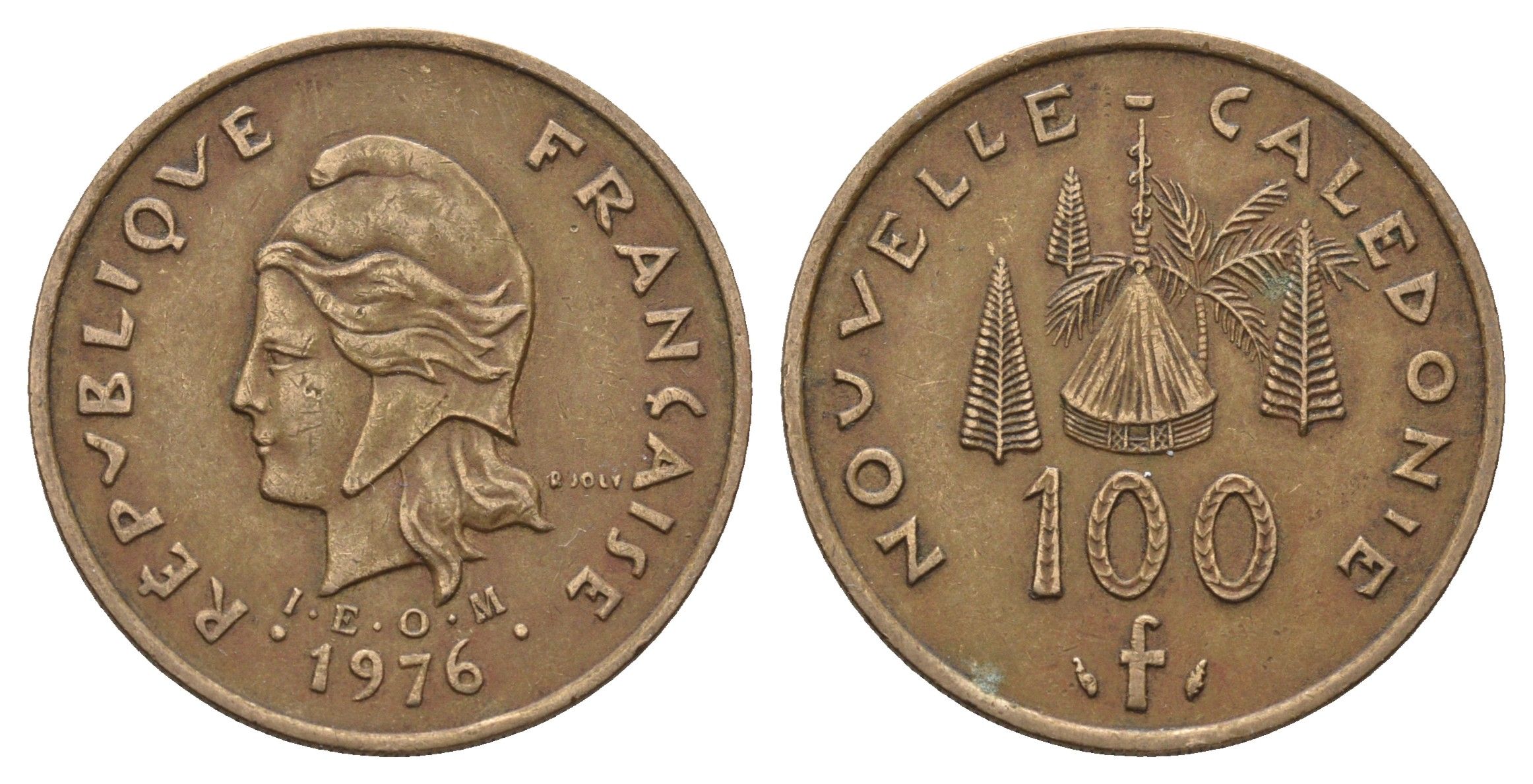 Новая Каледония 100 франков 1976 KM 15 никель латунь 4574-1013