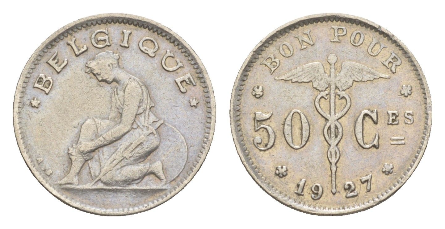Бельгия 50 сантимов 1927 Belgique, Альберт I (1909-1934) KM 87 никель 4169-1063