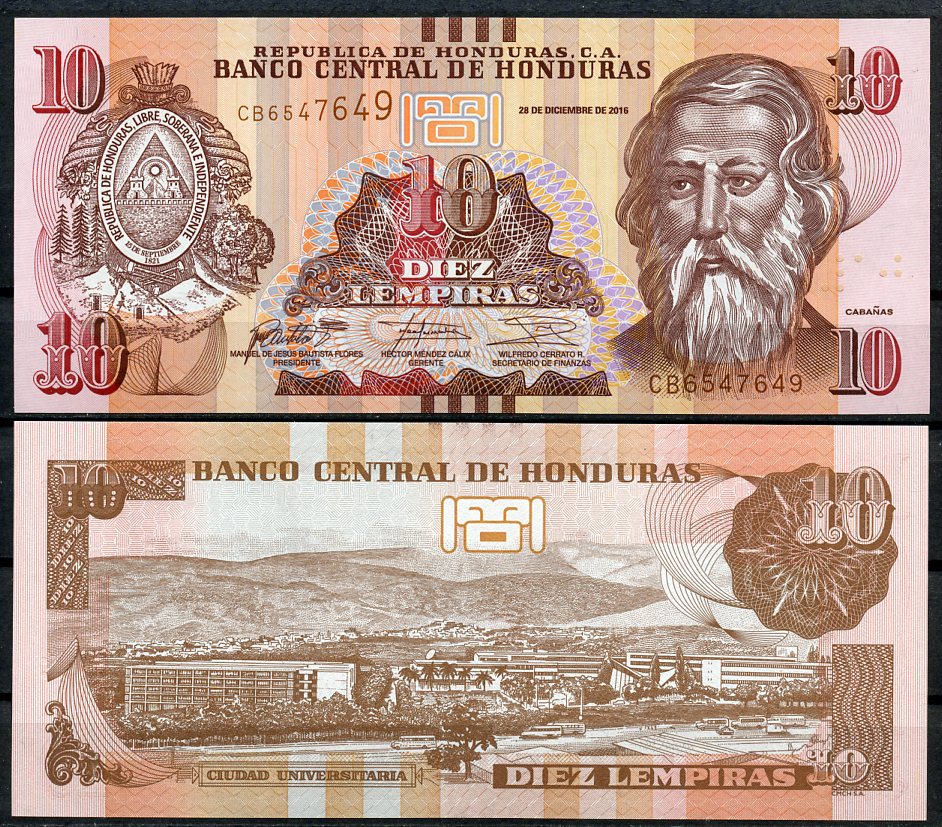 Гондурас 10 лемпира 2016 Хосе Тринидад Кабаньяс, университет Тегусигальпа Pick 99 c  бумага  UNC (пресс) 449-68-2