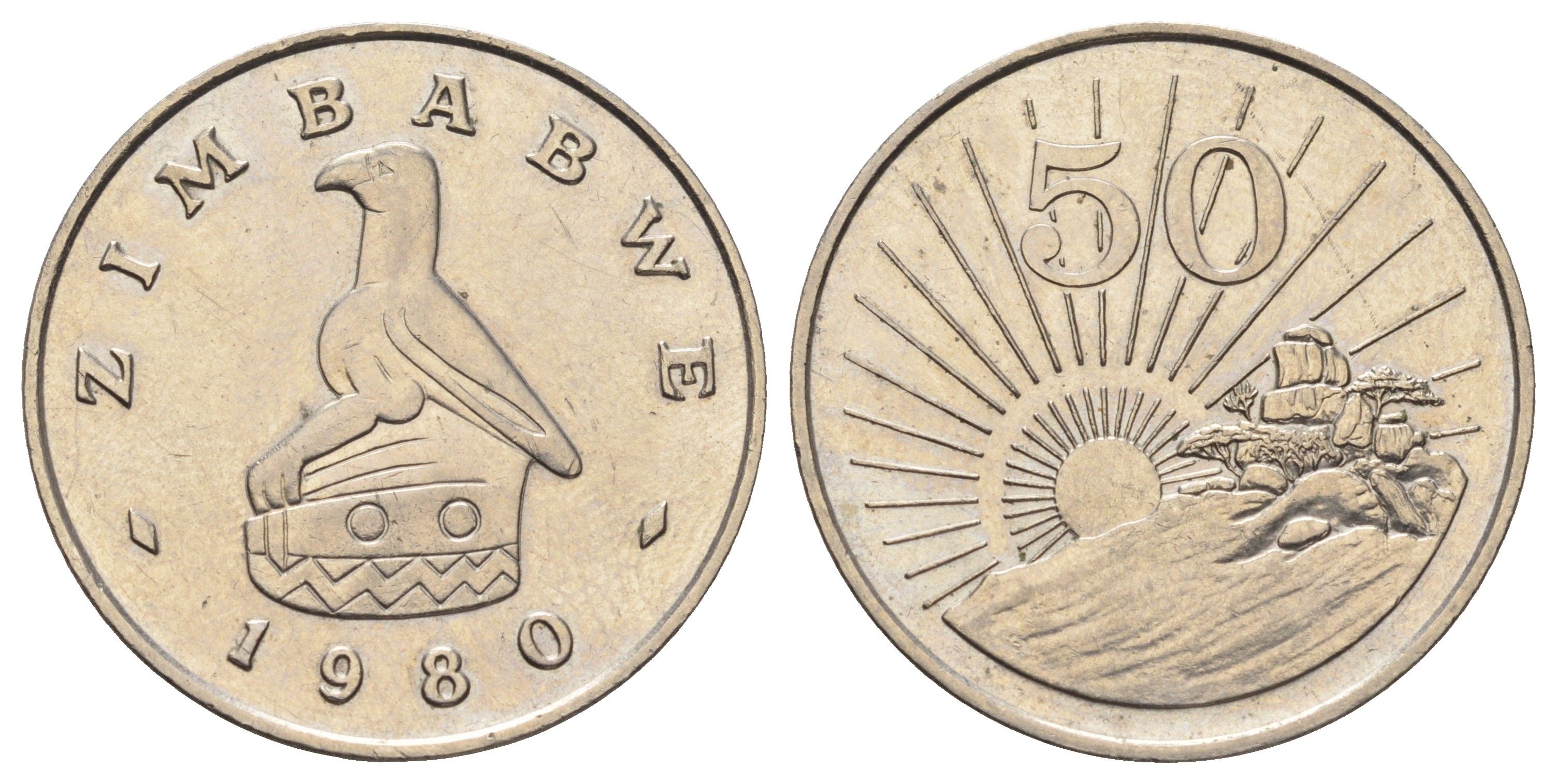 Зимбабве 50 центов 1980 восходящие солнце KM 5 медно-никель aUNC 65-221