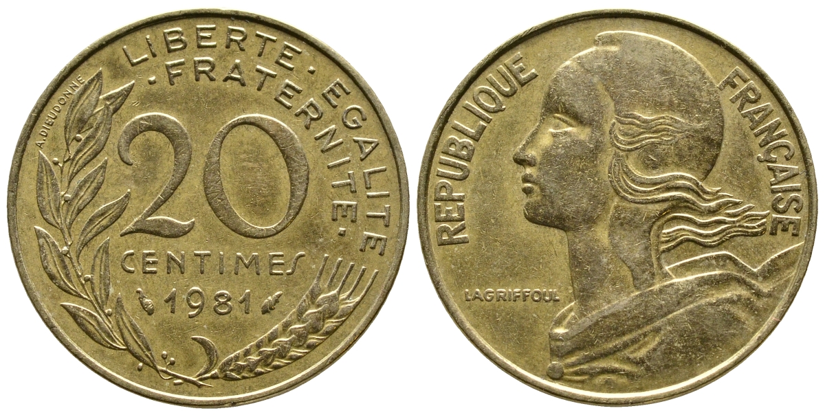 ФРАНЦИЯ 20 САНТИМОВ 1981 KM 930 медь алюминий никель 93-1342