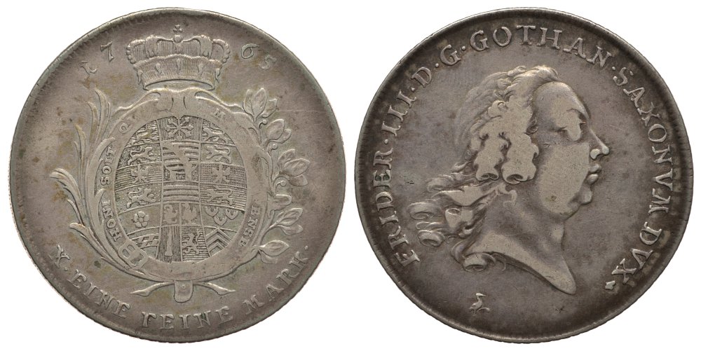 Саксен-Гота-Альтенбург 1 талер 1765 Фридрих III (1732-1772) KM 32, Dav. 2723 серебро 00-818-39