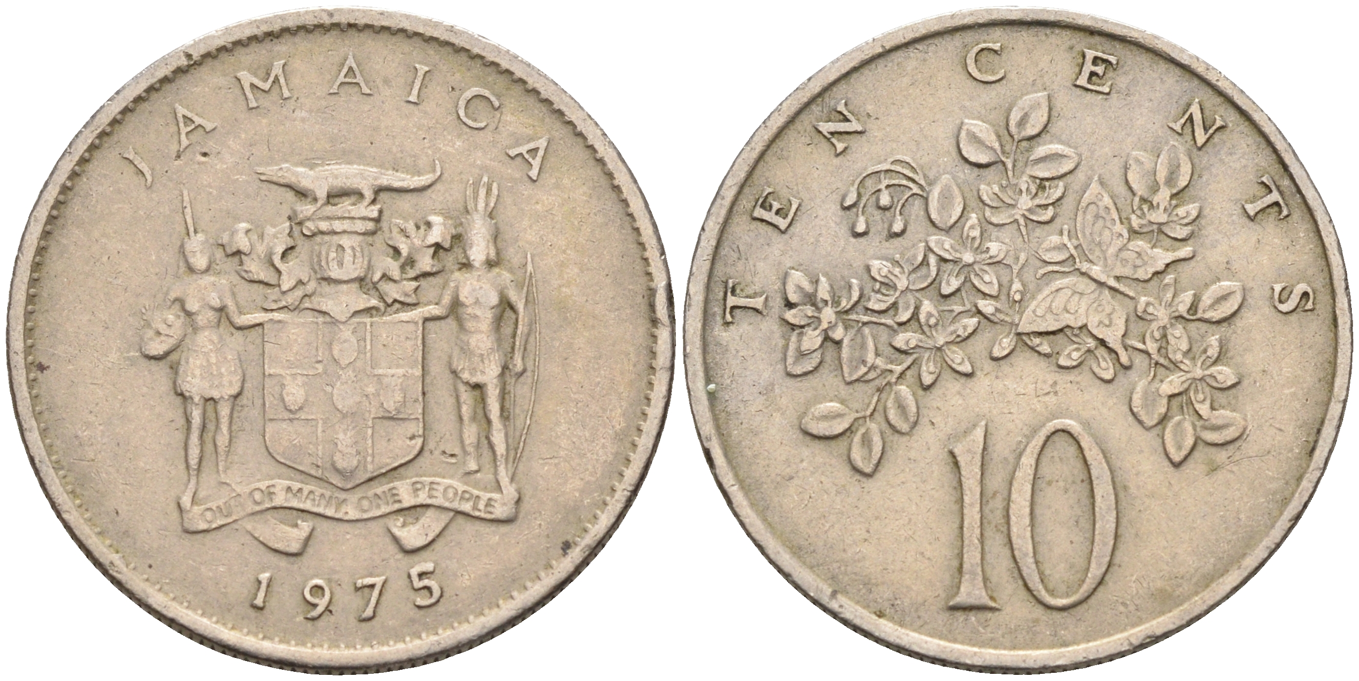 Ямайка 10 центов 1975 бабочка KM 47 медно-никель 4591-636