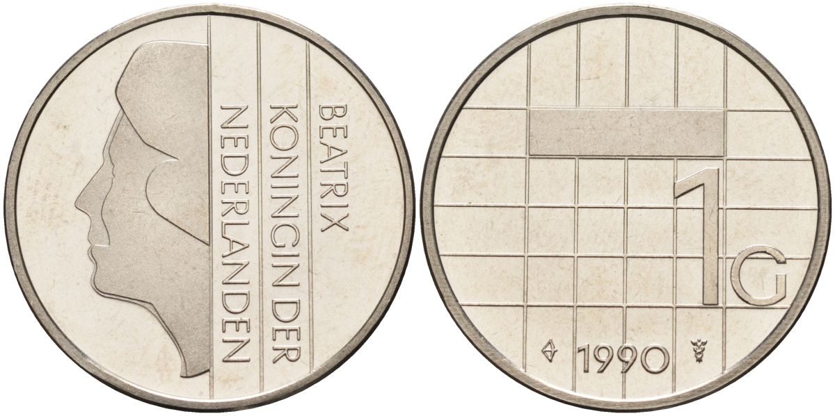 Нидерланды 1 гульден 1990 Беатрикс (1980-2013) KM 205 никель UNC 4116-134