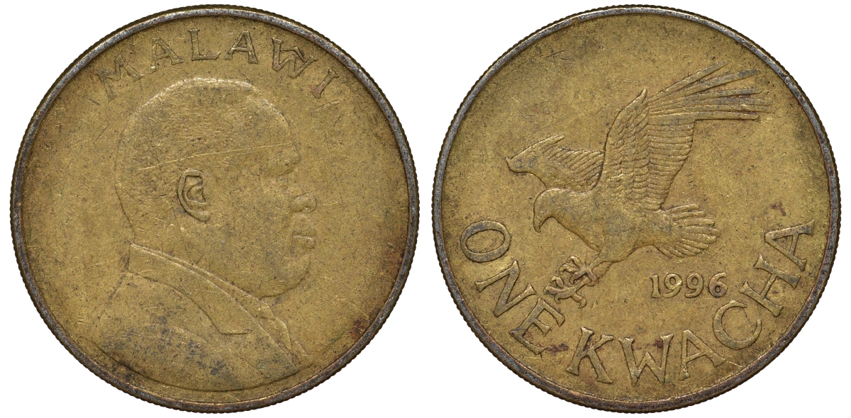 Малави 1 квача 1996 орел KM 28 сталь плакированная латунью 4162-334