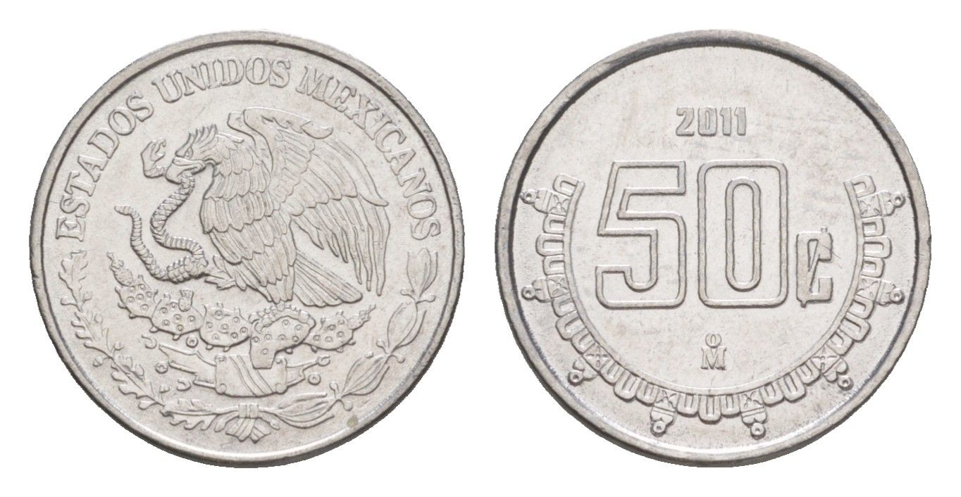 Мексика 50 сентаво 2011 Mo KM 936 нержавеющая сталь UNC 4636-513