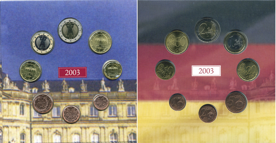 Германия набор из 3 евронаборов по 8 монет 2002-2004 буква F, мондвор Штутгарт, оригинальный официальный набор из трех евронаборов, в картонном буклете UNC 2-5-1-12