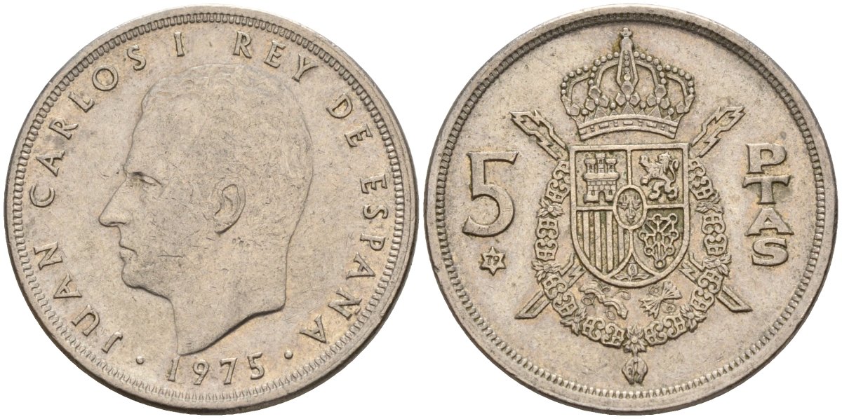 Испания 5 песет 1975 (79) Хуан Карлос I (1975-2014) KM 807 медно-никель 4155-642