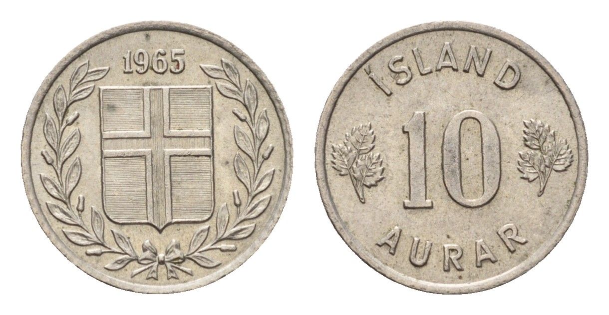Исландия 10 эйре 1965 KM 10 медно-никель UNC 4690-714