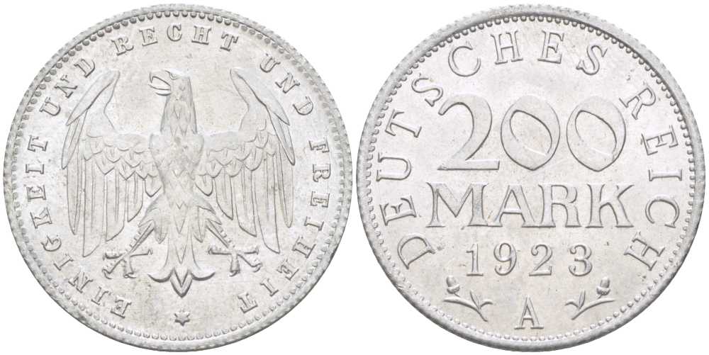 ГЕРМАНИЯ 200 МАРОК 1923 A KM 35, J. 304, Weege 22 алюминий 210-512
