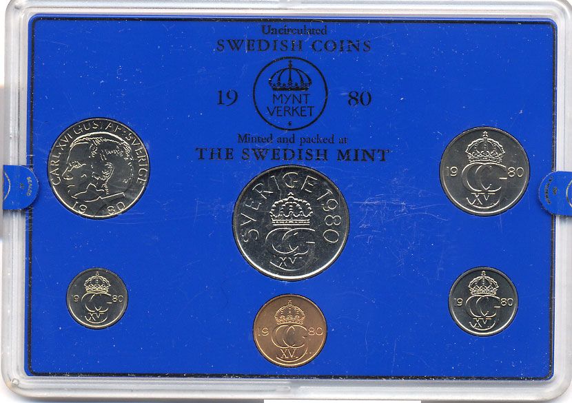 Швеция набор монетного двора из 6 монет 1980 в пластике, Карл XVI Густав (1973- ) KM MS15 UNC 4-3-6-135