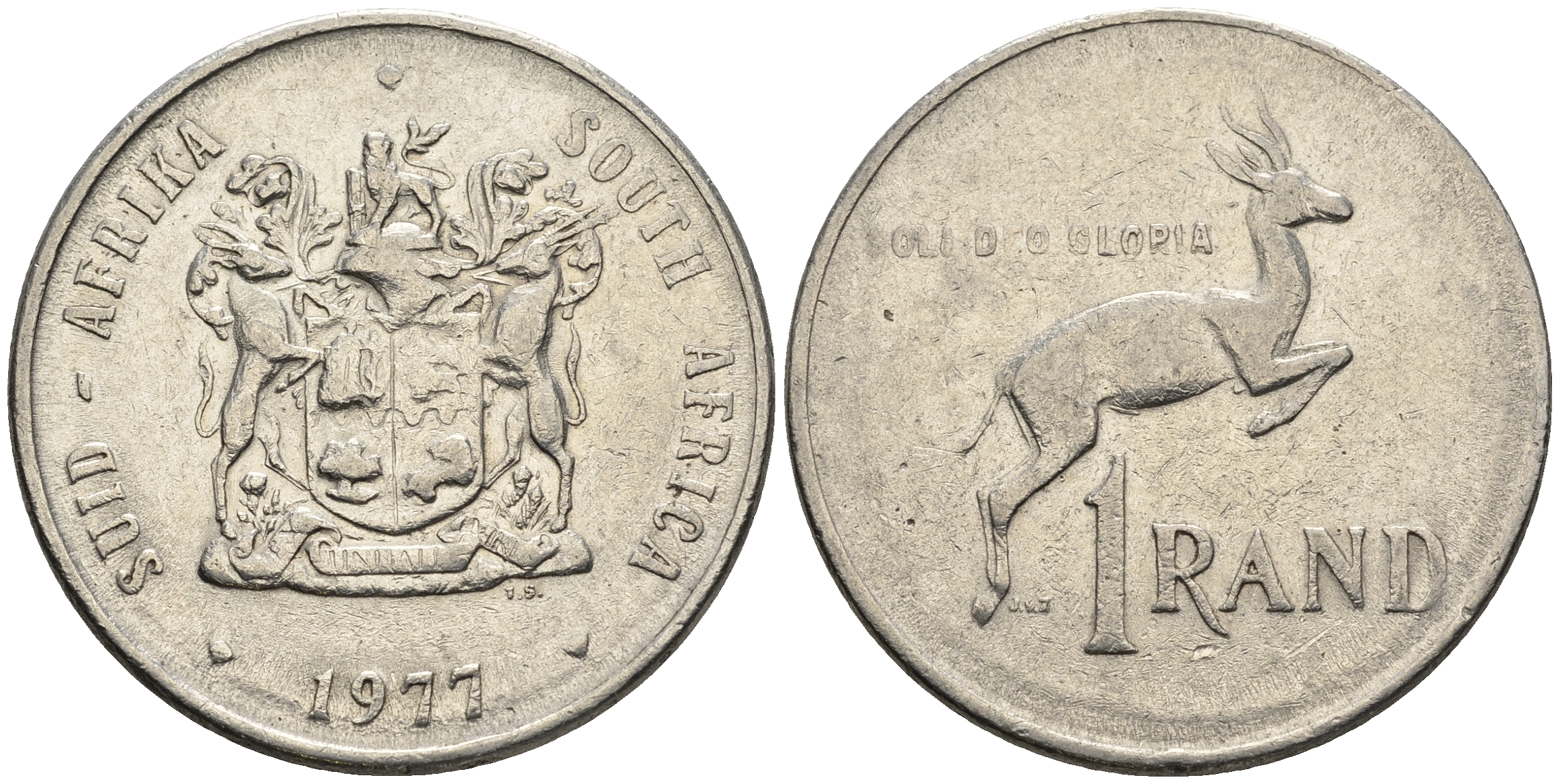 ЮАР 1 ранд 1977 антилопа спрингбок, герб KM 88а никель 177-443