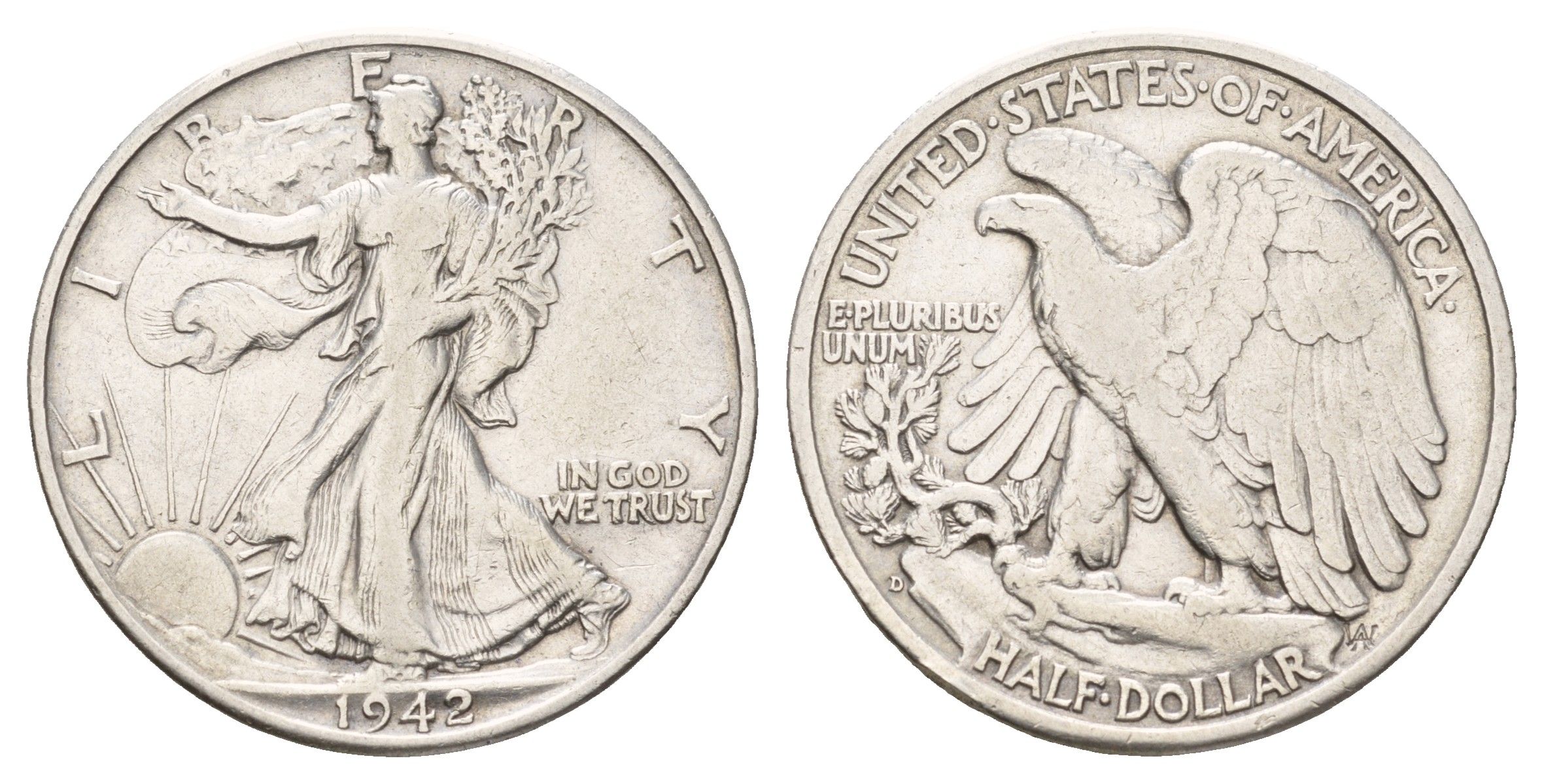 США 1/2 доллара (50 центов) 1942 D KM 142 серебро 4044-322