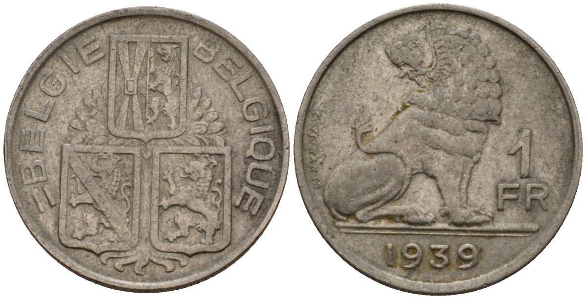 Бельгия 1 франк 1939 Belgie - Belgique KM 120 никель 4603-1257