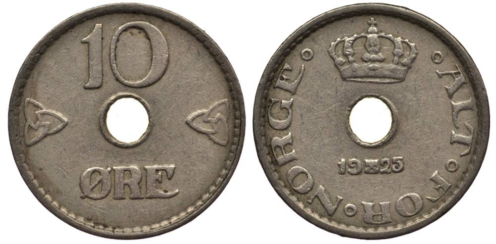 Норвегия 10 эре 1925 Хокон VII (1905-1957) KM 383 медно-никель 4549-946