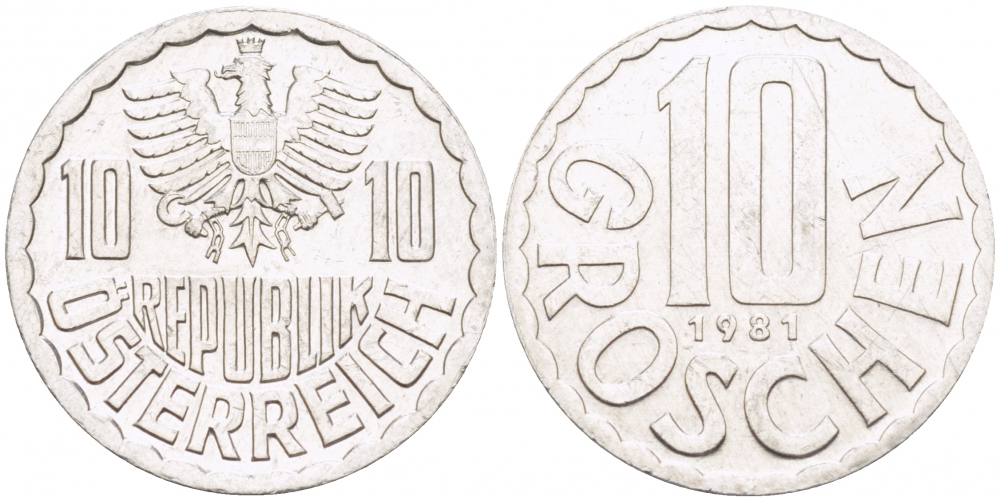 АВСТРИЯ 10 ГРОШЕЙ 1981 KM 2878 алюминий 3309-962