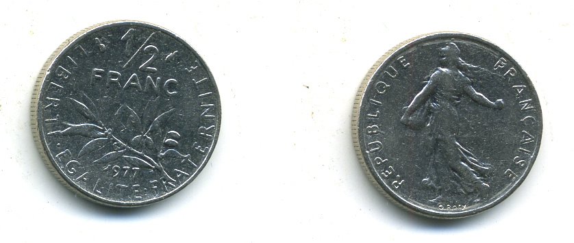 ФРАНЦИЯ 1/2 ФРАНКА 1977 СЕЯТЕЛЬ KM 931.1, LE FRANC 198.16 никель 57-1153