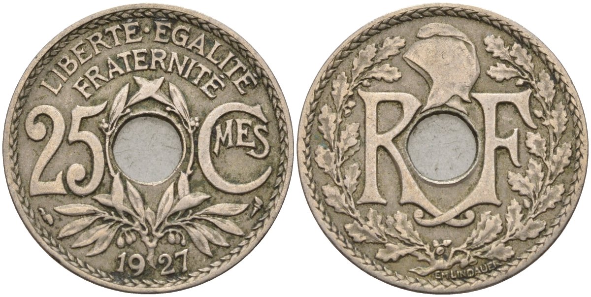 Франция 25 сантимов 1927 KM 867a, Le Franc 171.7 медно-никель 4143-431