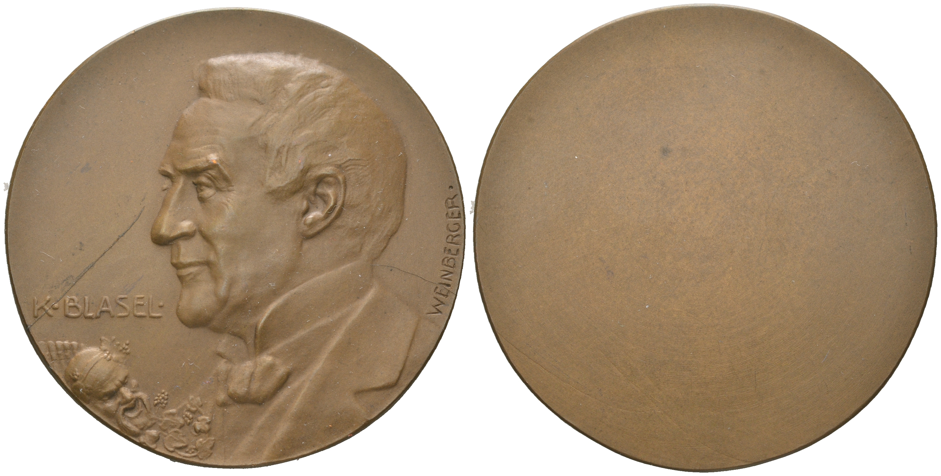 Австрия медаль 1831-1922 в память Карла Блазеля, медальер А.Р. Вейнбергер, 25,21 гр, 40,3 мм.  бронза    1068-10-24