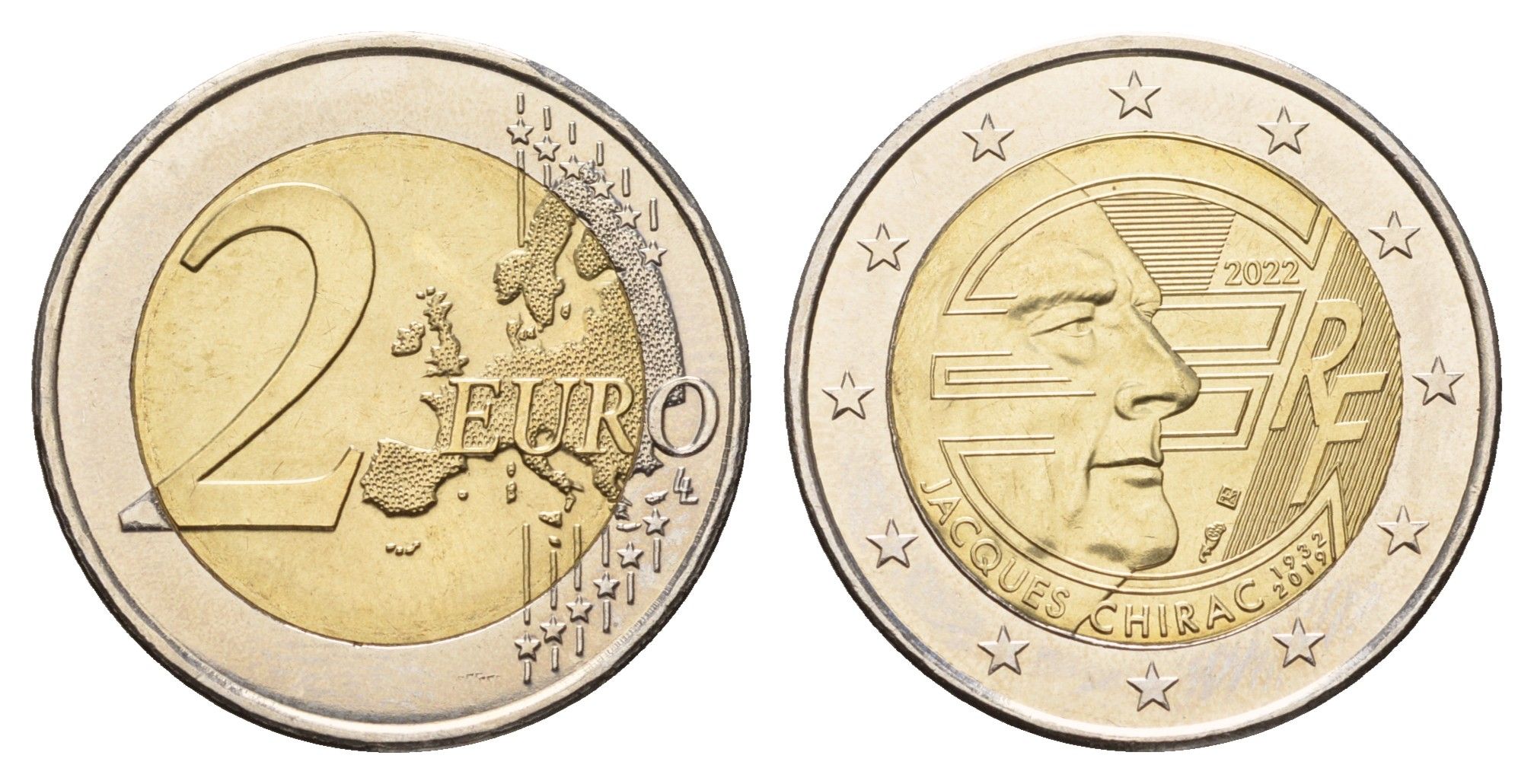 Франция 2 евро 2022 Жак Ширак KM 3066 биметалл UNC 67-955