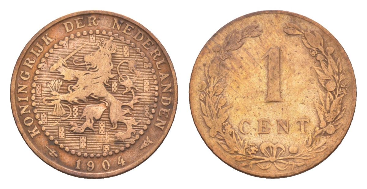 Нидерланды 1 цент 1904 Вильгельмина (1890-1948) KM 132 бронза 73-169