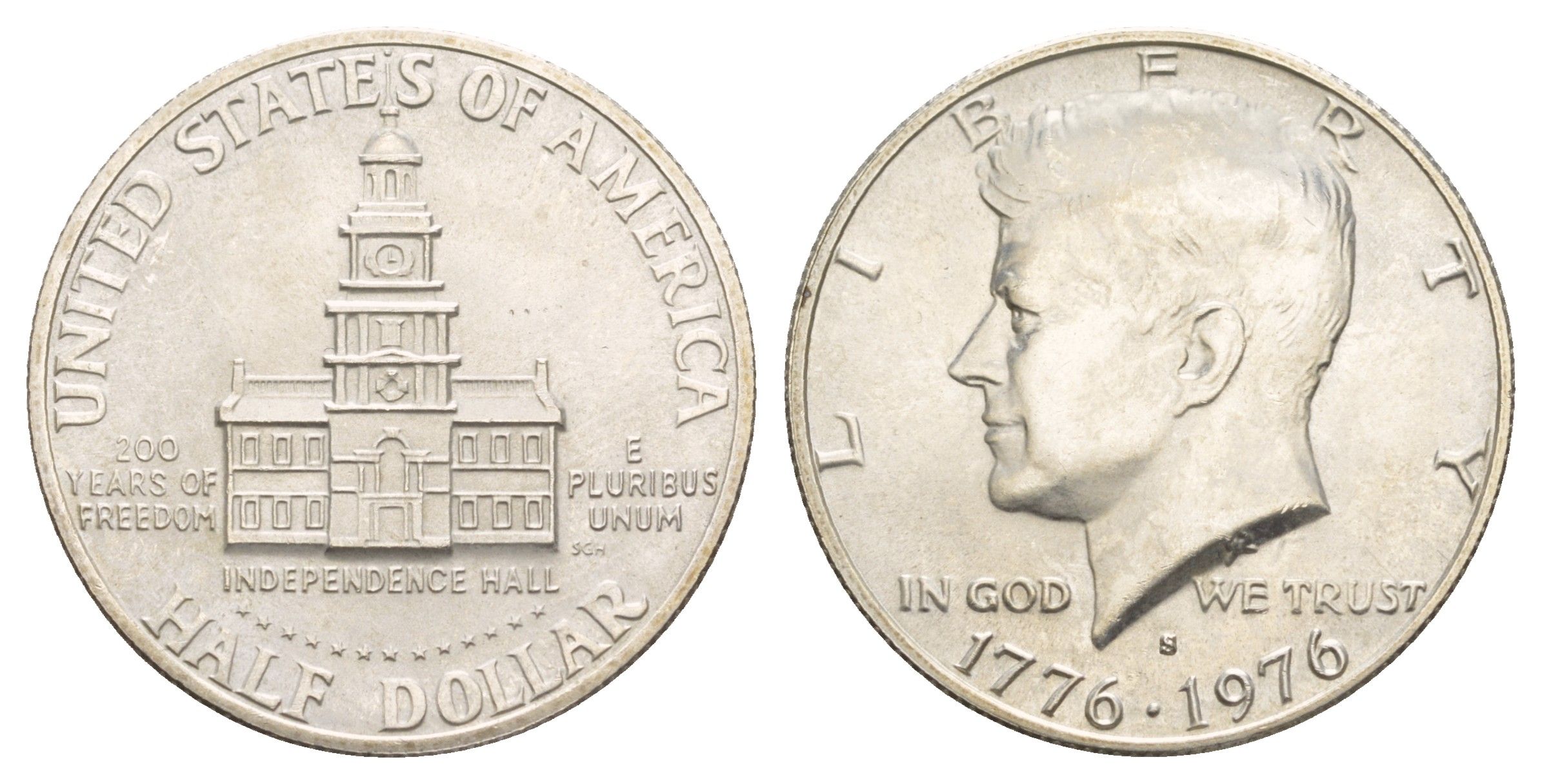 США 1/2 доллара (50 центов) 1976 200 лет независимости США KM 205a серебро BU 4653-233