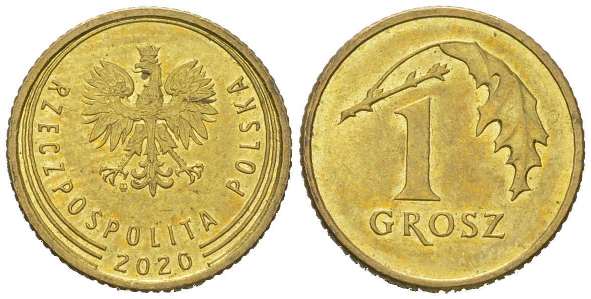 Польша 1 грош 2020 MW Y 923 сталь плакированная латунью UNC 4618-254