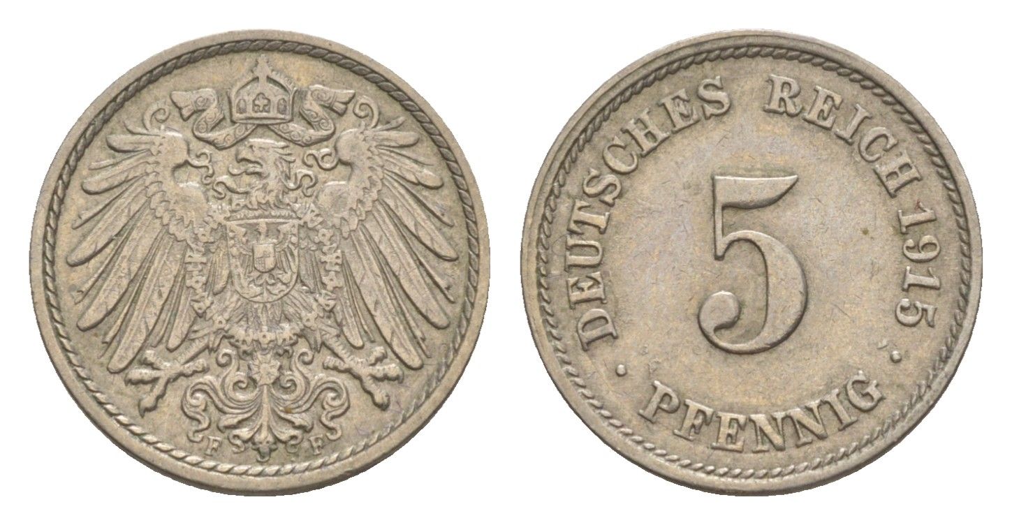 Германия 5 пфеннигов 1915 F, Вильгельм II (1888-1918) KM 11, J. 12 медно-никель 4640-153