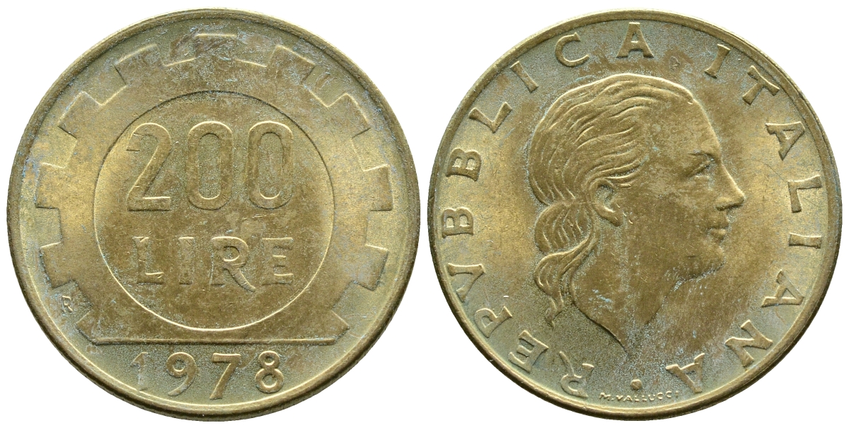 Италия 200 лир 1978 R, шестерня KM 105 алюминиевая бронза 4383-1033