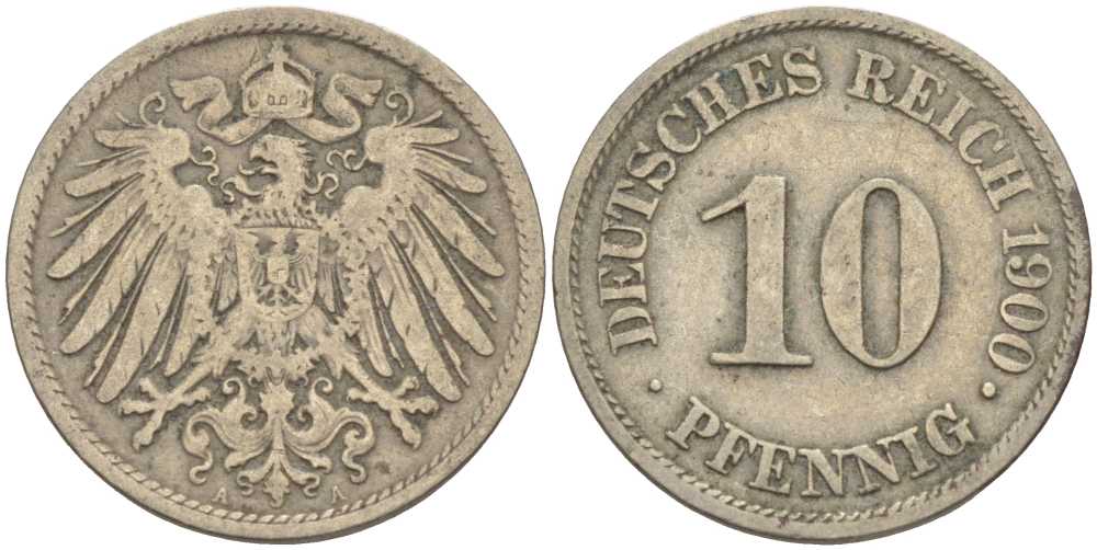 Германия 10 пфеннигов 1900 A KM 12, J. 13 медно-никель 4401-1156