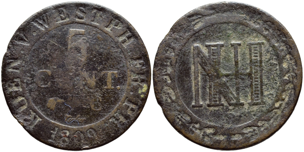 Вестфалия 5 сантимов 1809 C KM 24 медь 87-431