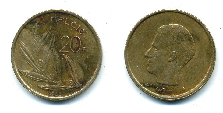 БЕЛЬГИЯ 20 ФРАНКОВ 1982 BELGIE KM 160 никель бронза 25-1625