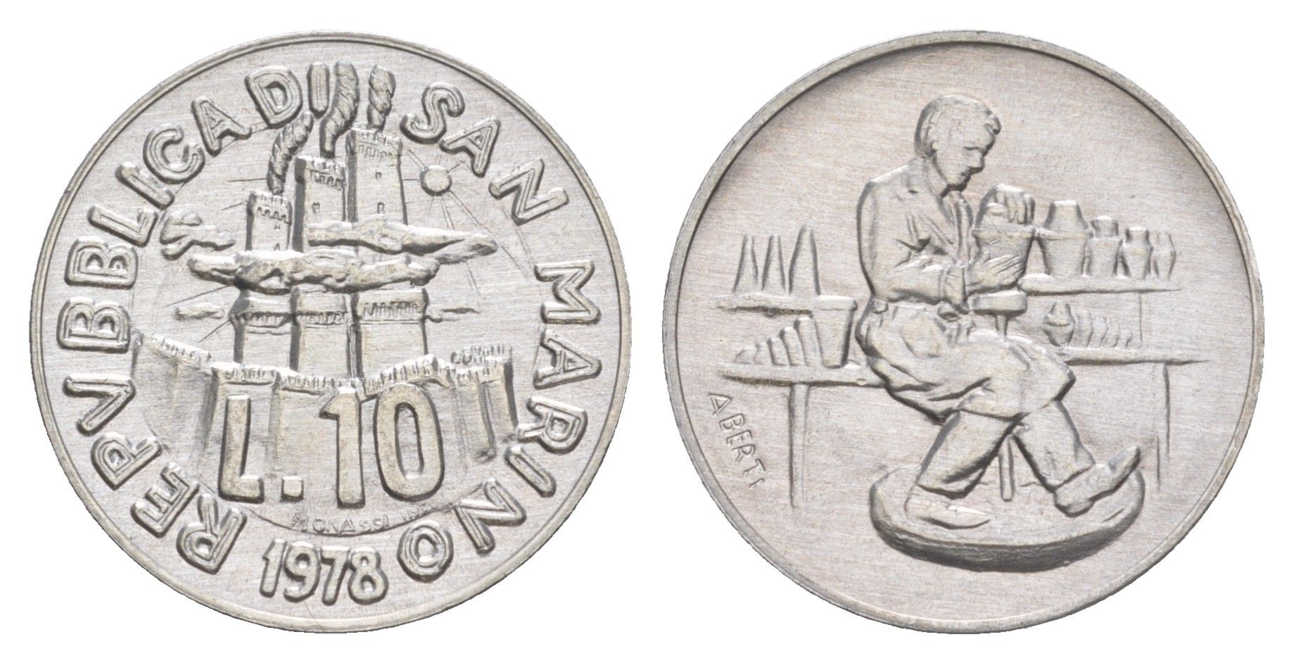 Сан-Марино 10 лир 1978 Работа KM 79 алюминий UNC 4648-245