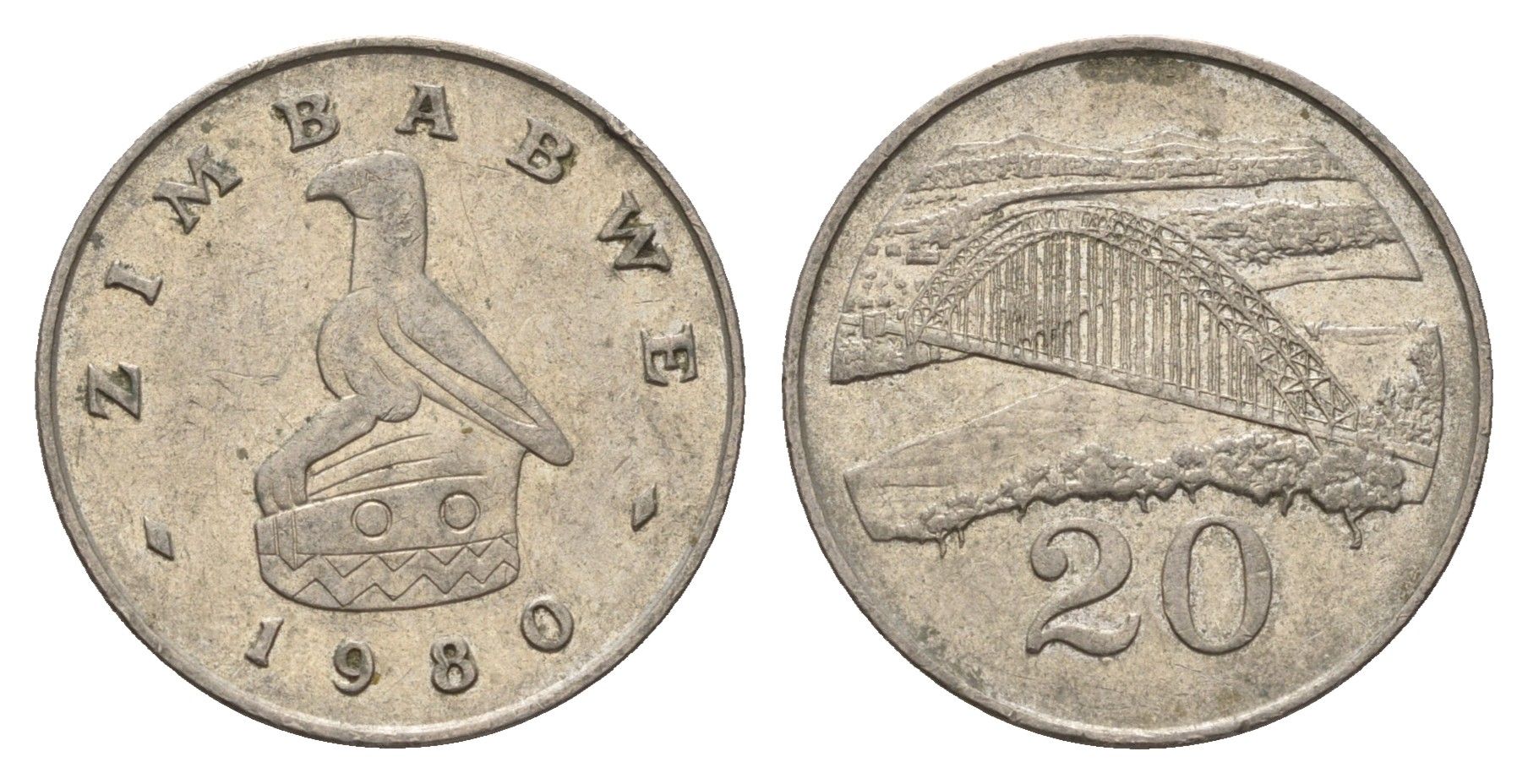 Зимбабве 20 центов 1980 мост Бирченоу KM 4 медно-никель 4666-1136