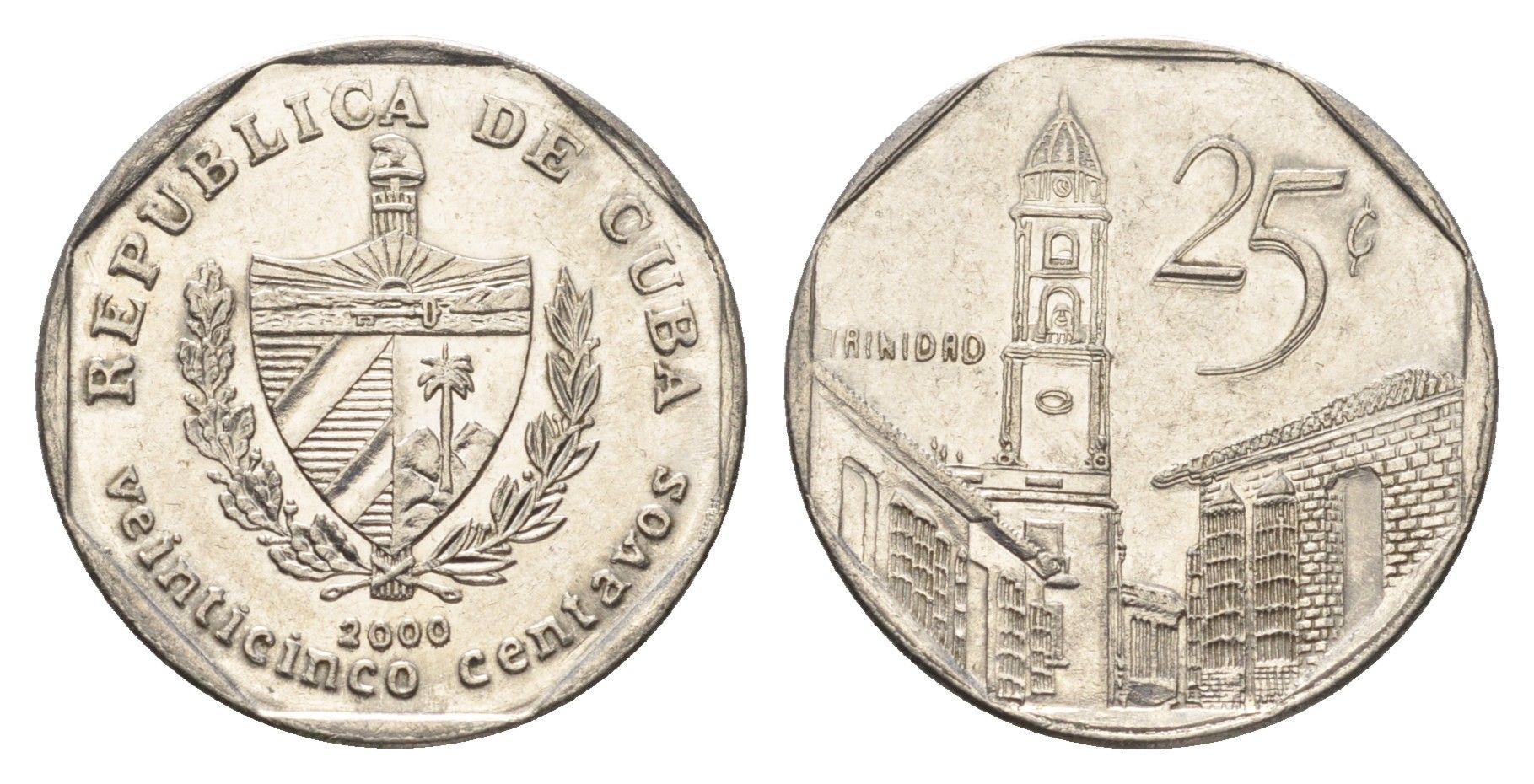 Куба 25 сентаво 2000 площадь в Тринидаде KM 577 сталь плакированная никелем 4663-331