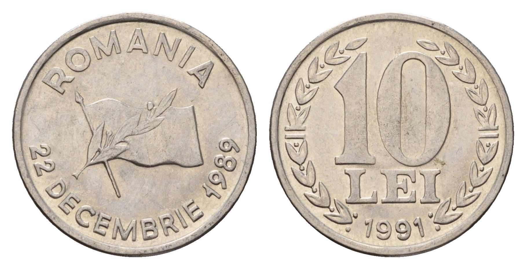 Румыния 10 лей (леев) 1991 KM 108 сталь плакированная никелем aUNC 3459-735