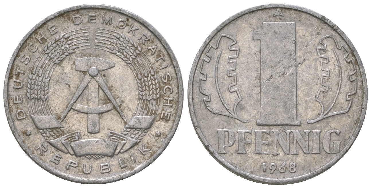 ГДР 1 пфенниг 1968 А КМ 8.1 алюминий 4615-1235
