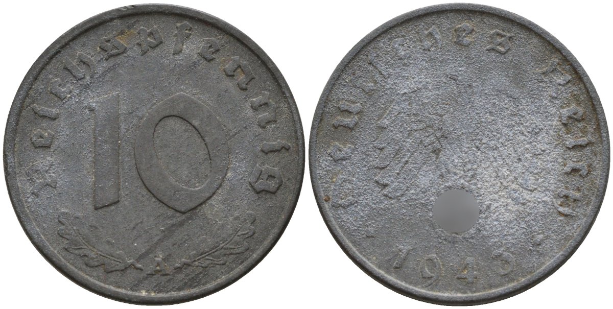 Германия 10 рейхспфеннигов 1943 A KM 101, J.371 цинк 4151-238