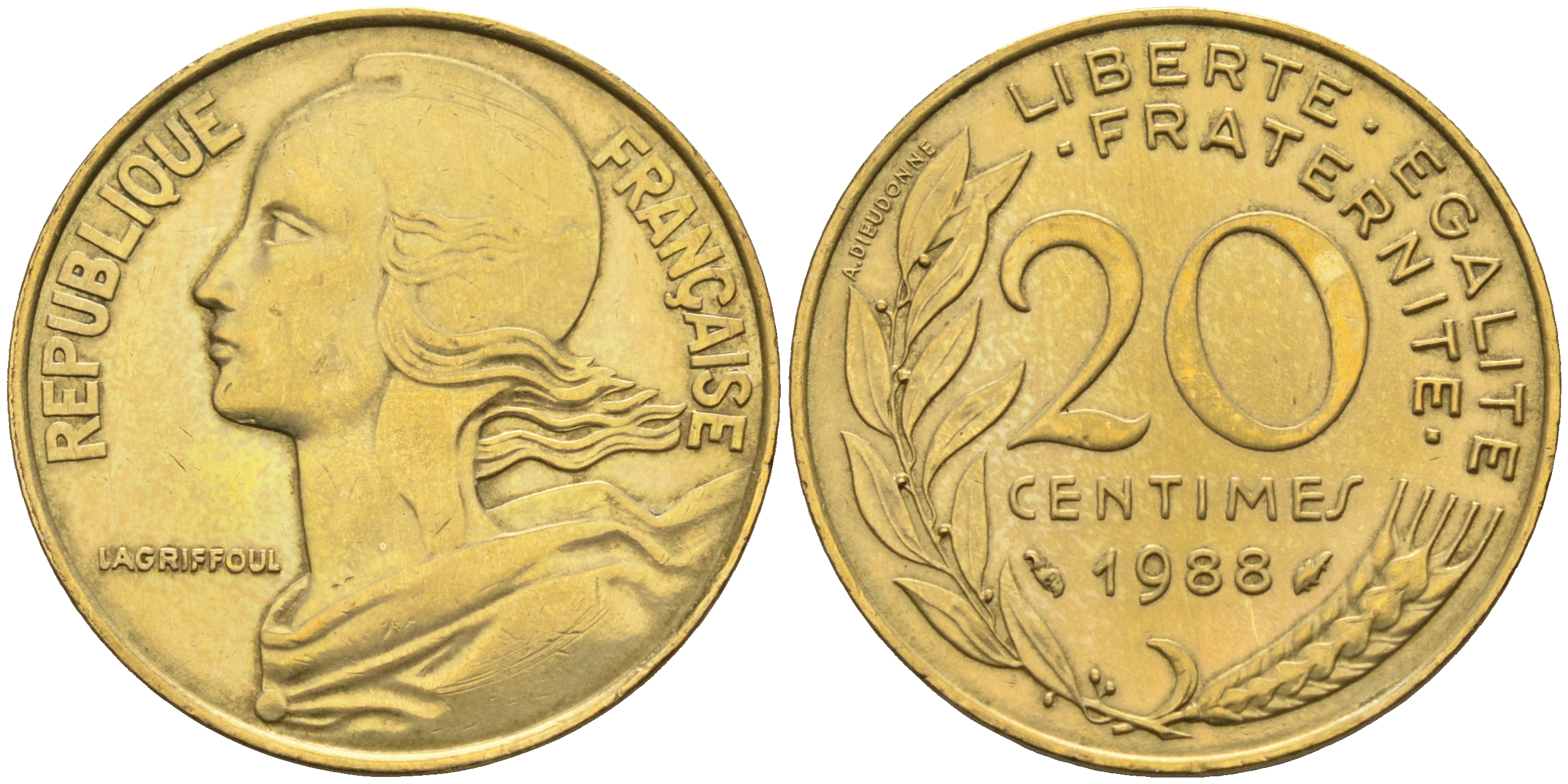 Франция 20 сантимов 1988 тип Marianne KM 930 медь алюминий никель    4177-132