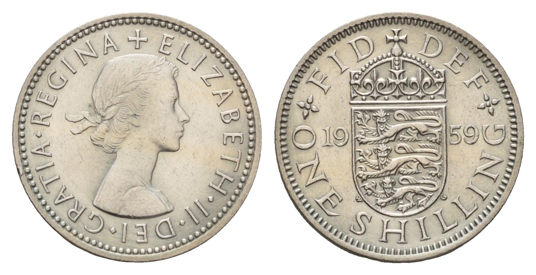 Великобритания 1 шиллинг 1959 Елизавета II (1952-2022), Английский герб KM 904, Spink 4147 медно-никель UNC 4121-744