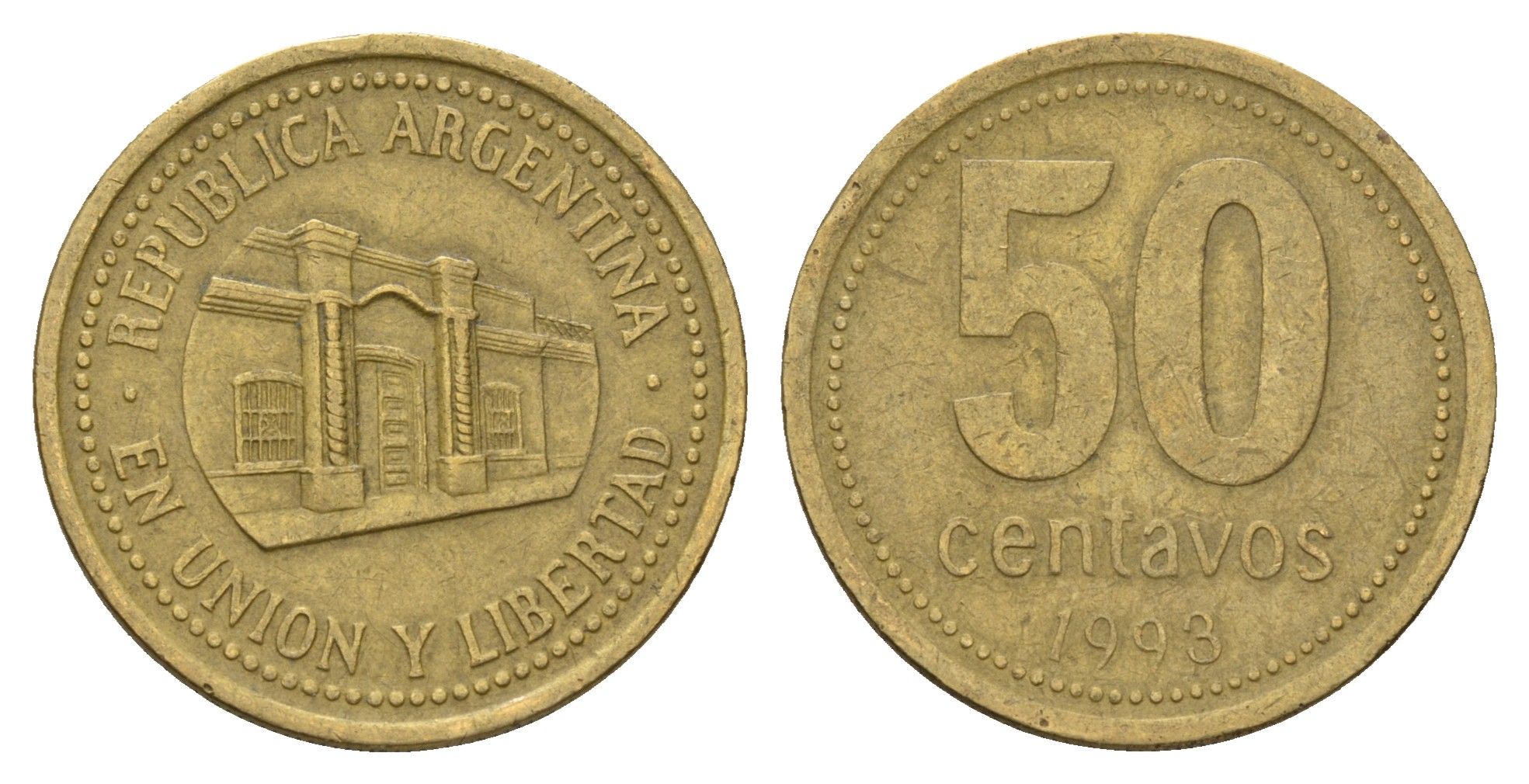 Аргентина 50 сентаво 1993 KM 111 алюминиевая бронза 4573-846