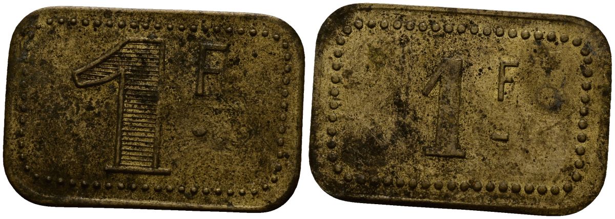 Франция 1 франк ND ресторанный жетон латунь 4166-243