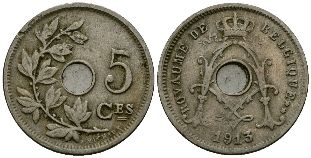 Бельгия 5 сантимов 1913 Belgique KM 66 медно-никель 4173-441