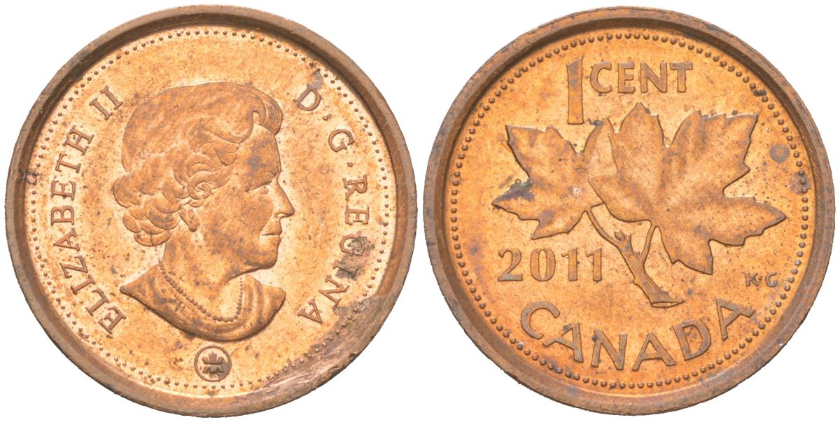 Канада 1 цент 2011 Елизавета II, кленовый лист KM 490 цинк плакированная медью 4611-512