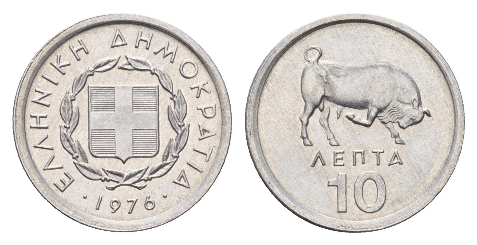 Греция 10 лепт 1976 бык KM 113 алюминий UNC 4649-725
