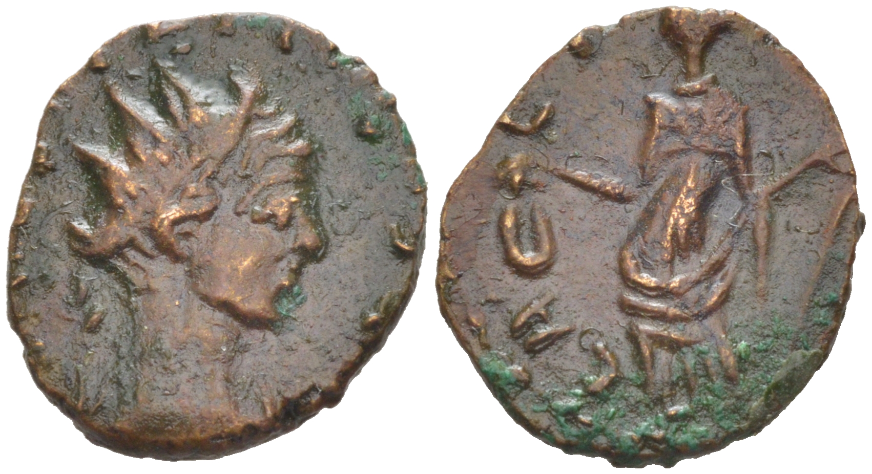 Римская Империя, императоры в Галлии антониниан 273 - 274 Тетрик II, C PIV ESV TETRICVS CAES, бюст цезаря / LAETITIA AVG, Летиция, персонификация Счастья, Августа Треверов RIC 238 биллон 1073-24-74