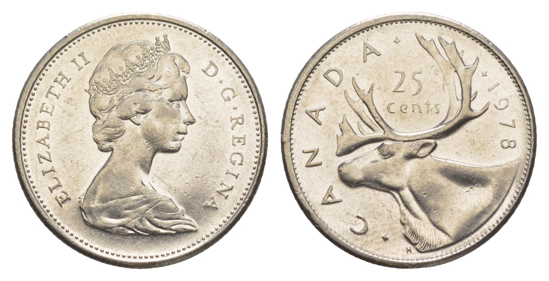 Канада 25 центов 1978 Елизавета II (1952-2022), олень KM 62b никель 4637-824