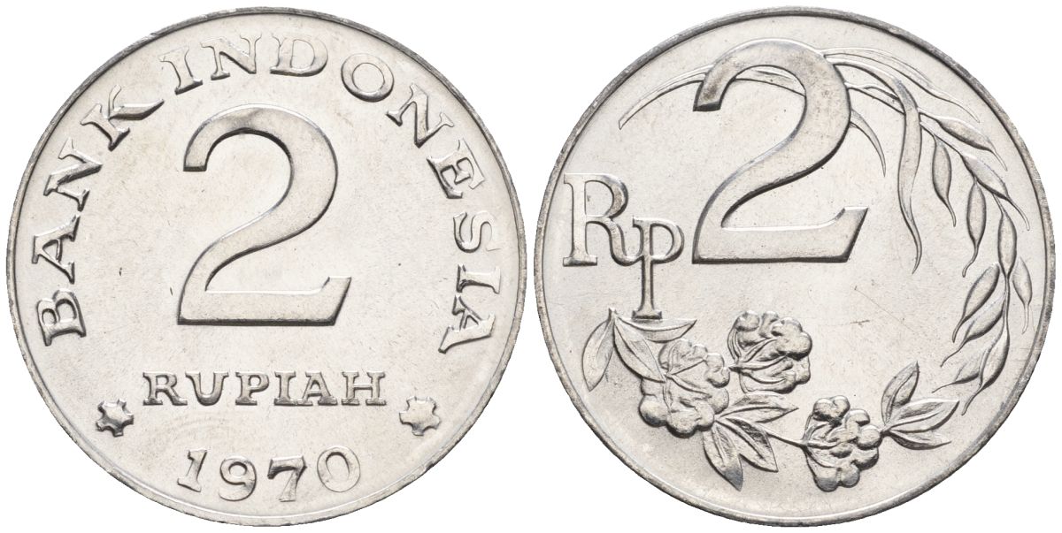 Индонезия 2 рупии 1970  KM 21 алюминий  UNC  4610-426